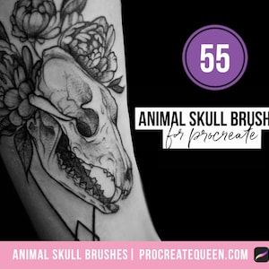 Animal Skull Stamp Brushes: Procreate Tattoo Design (55 Hand Drawn)