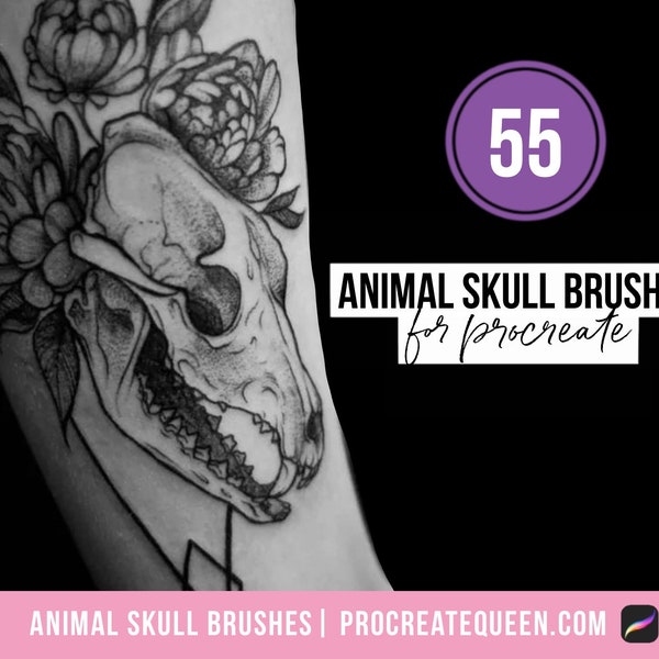 Animal skulls stamp brushes, animal skull brushes, animal skull procreate brushes, procreate tattoo brushes, procreate tattoo