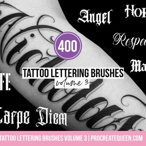 Tattoo lettering volume 3, tattoo lettering, tattoo stamps, tattoo procreate, tattoo procreate brushes, procreate brushes, tattoo