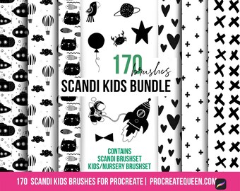 Skandinavische Kinder Procreate Pinsel: 170 Stempel (Digitaler Download)