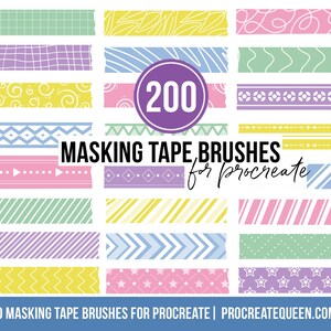 200 masking tape brushes for procreate, washi tape, masking tape, washi stamps, masking tape stamps, washi tape procreate, procreate