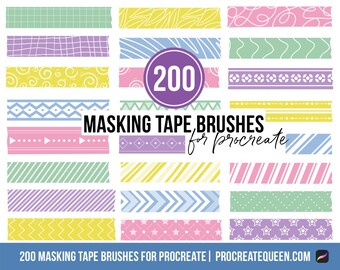 200 Washi & Masking Tape Procreate Pinsel (Digitaler Download)
