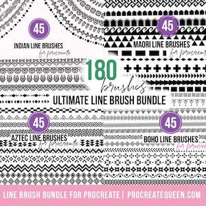 180 Procreate Line Brush Bundle: Aztec, Boho, Maori, Indian (Digital Download)