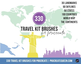 330 Reisestempel Pinsel für Procreate : Wahrzeichen, Skylines (Digitaler Download)