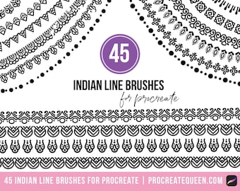 45 Indian line brushes, mandala brushes, mandala line brushes, line brushes, procreate brushes, procreate line brushes, tattoo brushes