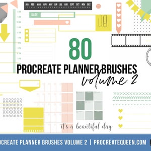 80 timbri procreati, pennelli per timbri pianificatori procreati, pennello calendario, pennelli bullet journal, pennello linea, pianificatore Goodnotes, pianificatore iPad