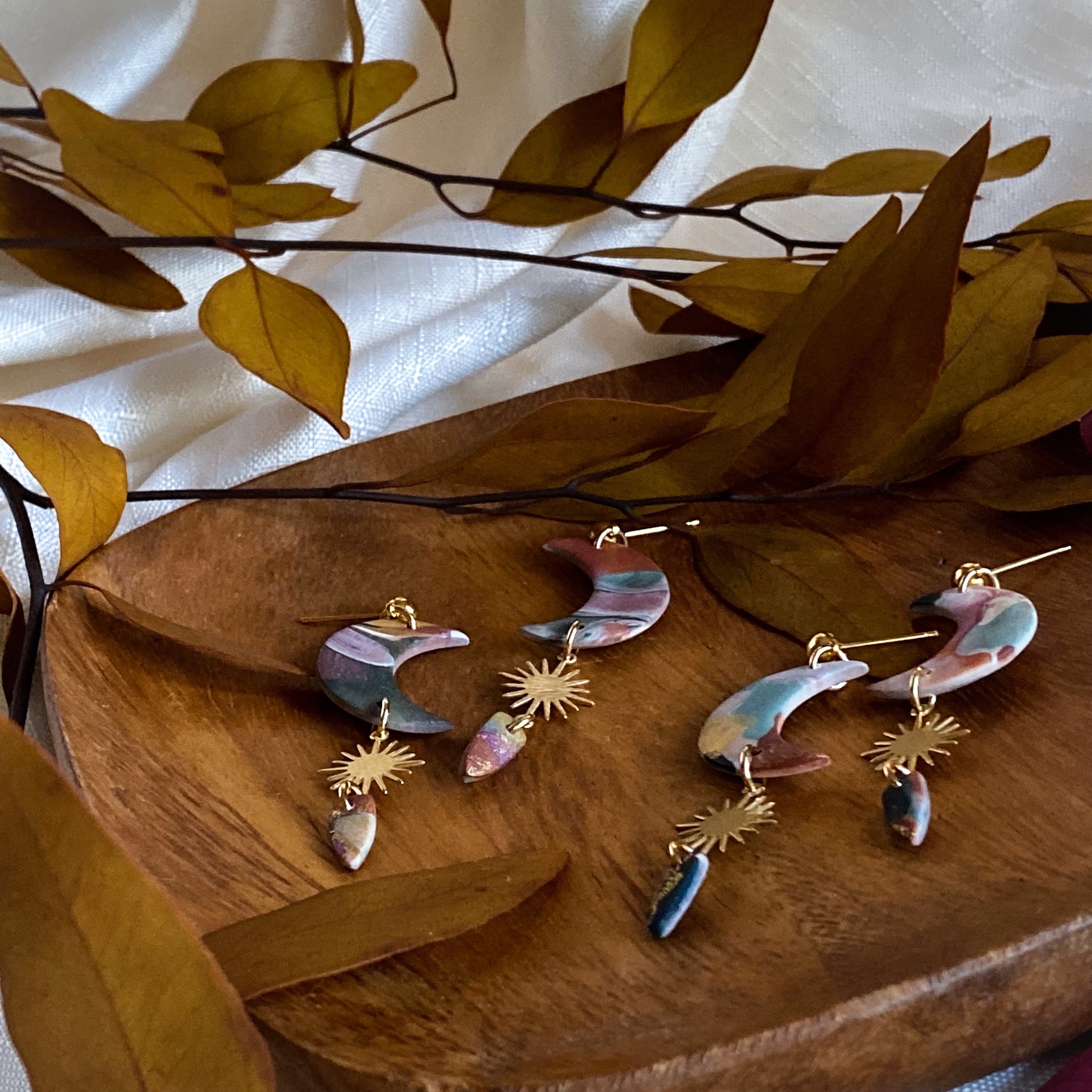 MOON DAGGER Handmade Polymer Clay Earrings/fall Colors/gold - Etsy