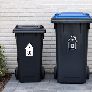 2er Set Aufkleber für Mülltonnen | Hausnummer Sticker wasserfest | Aufkleber Haus mit Nummer| Geschenk zum Einzug Haus | Mülltonnenaufkleber