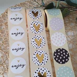 Aufkleber rund Herz mit Goldfolie | Sticker Pastell | Sticker Leomuster rund | Aufkleber enjoy