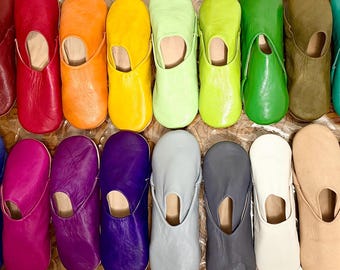 Handmade Moroccan Leather Slippers | Colourful Babouche House Shoes | Genuine Leather Indoor Slippers | Artisan Gift from Morocco