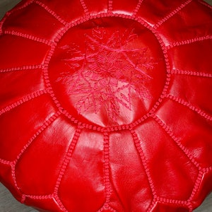Moroccan handmade Tan embroidered leather Pouffe footstall seat