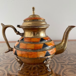 Moroccan vintage handmade handcrafted teapot dyed with henna