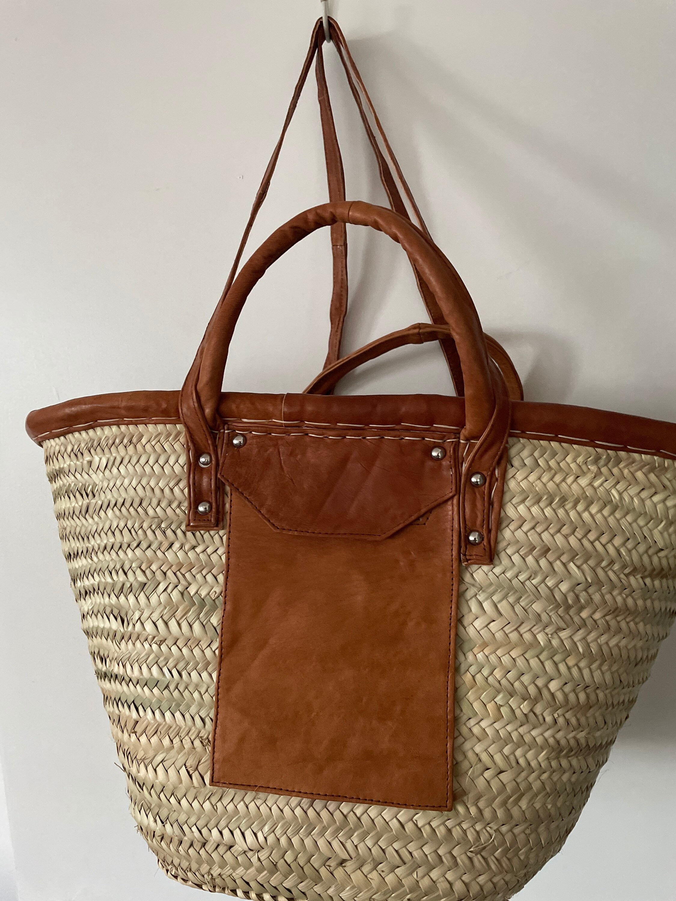Handmade Moroccan Straw Tote Bag: Organic Leather Handles - Etsy UK