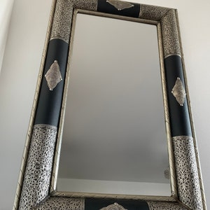 Handmade Moroccan mirror with handcrafted silver edges and leather