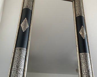 Handmade Moroccan mirror with handcrafted silver edges and leather