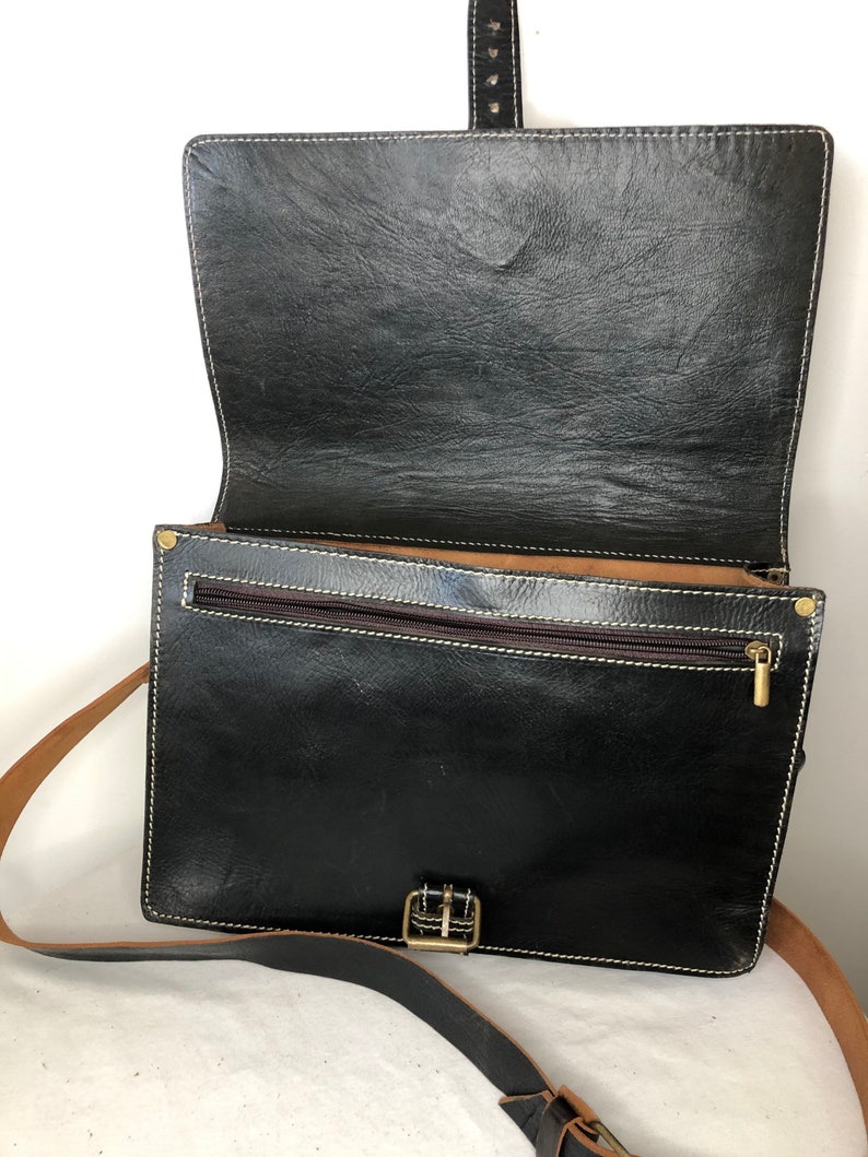 Leather messenger/ satchel black image 3