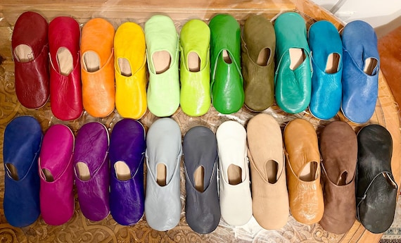 Handmade Moroccan Leather Slippers | Colourful Babouche House Shoes | Genuine Leather Indoor Slippers | Artisan Gift from Morocco