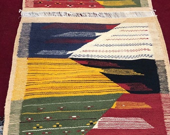 Patchwork artesanal multicolor de lana marroquí Alfombra bereber
