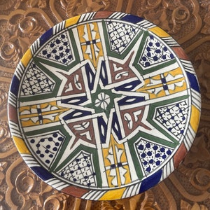 Plato de cerámica marroquí Fez pintado a mano hecho a mano, cuenco 20 cm