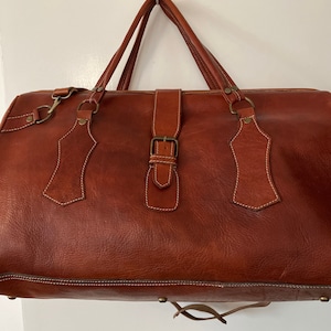 Genuine Moroccan Leather Weekend Bag: Organic Travel Duffel