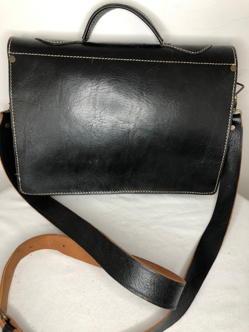 Leather messenger/ satchel black image 2