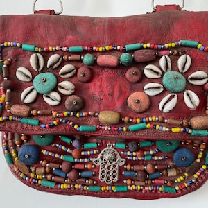 Handmade vintage Moroccan Leather bag with beads