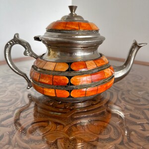 Moroccan vintage handmade handcrafted teapot dyed with henna