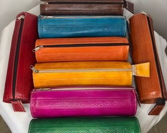 Genuine leather pencil case or makeup case