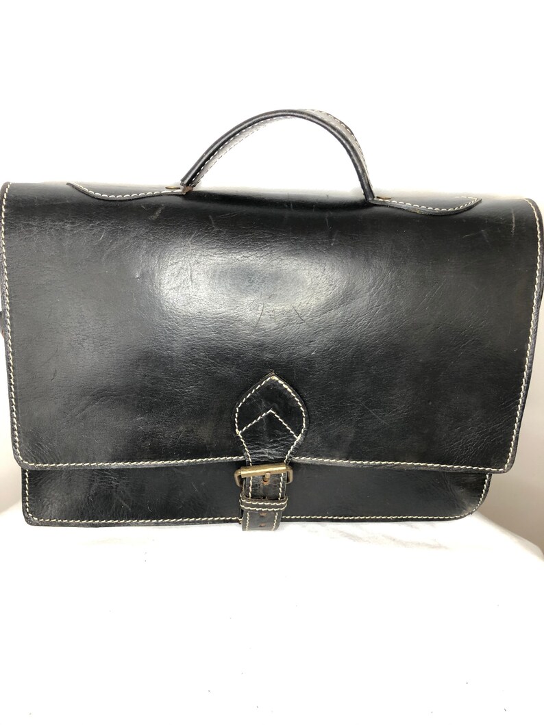 Leather messenger/ satchel black image 1