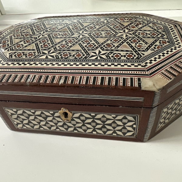 Handmade Moroccan Vintage Mother Of Pearl Inlaid Jewellery Box