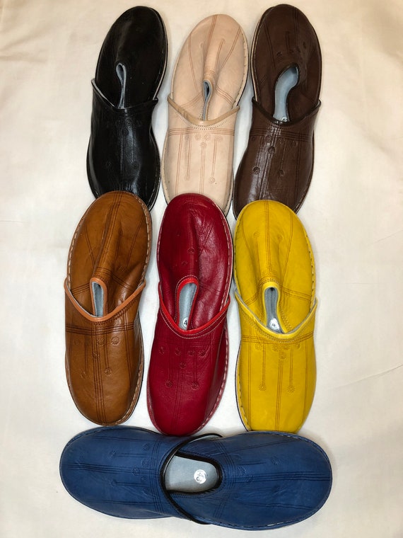 Moroccan Men s Black Organic Leather Babouche Slippers Gift for Him Etsy