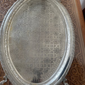 Handmade Moroccan vintage Antique Silver Tray