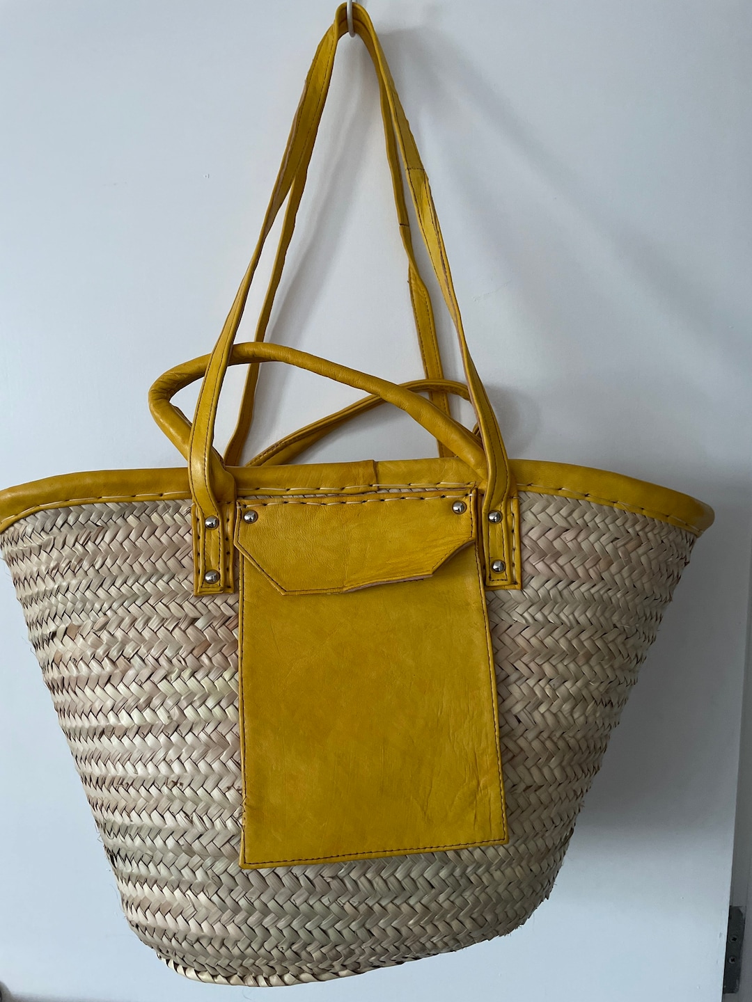 Handmade Moroccan Straw Tote Bag: Organic Leather Handles - Etsy UK