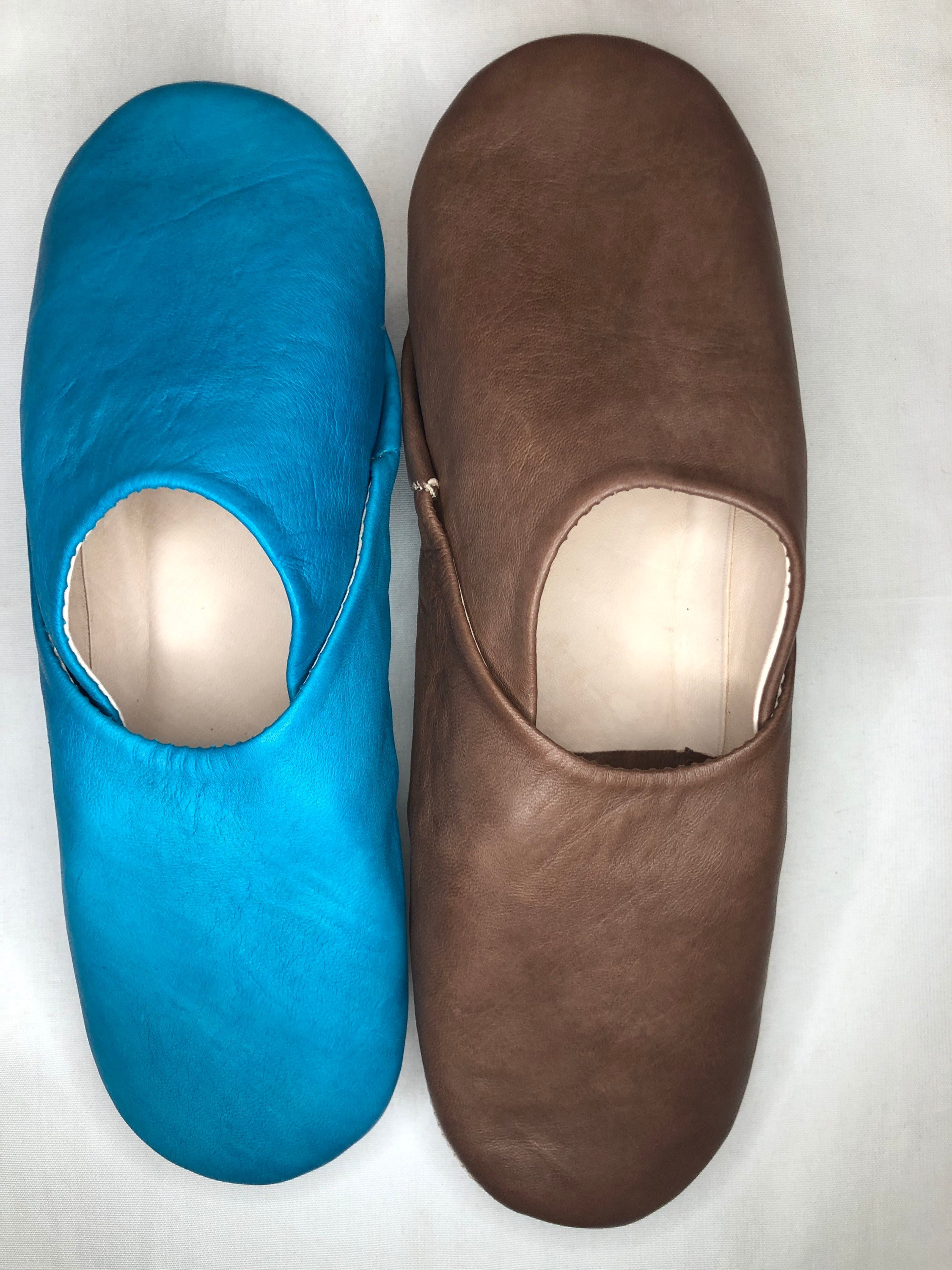 Babouches Pantoufles Femme Cuir Véritable Marocain - Pointure 38, Bleu, Motif Géométrique, Neuf Sans Boîte
