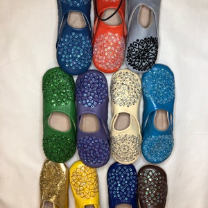 Handmade genuine Moroccan leather slippers sequin embroidered