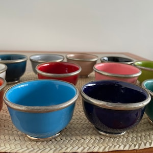 Moroccan Ceramic Bowls with silver Metal Edge