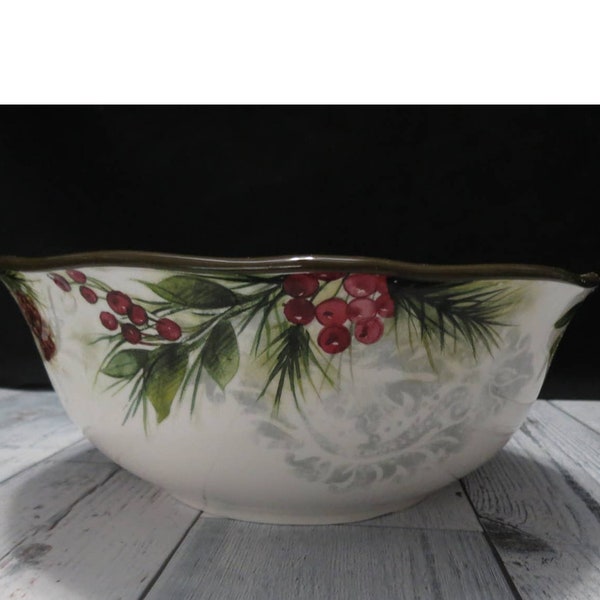 JCPenney Pineberry Christmas Winter Serving Bowl -Discontinued Piece -New In Box