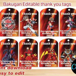 Instant Download  EDITABLE- Bakugan thank you tags,  Bakugan party, Bakugan birthday – Printable