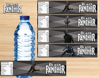 Instant Download the Black Panther Water Bottle Labels, the Black Panther  Party, the Black Panther Birthday Printable 