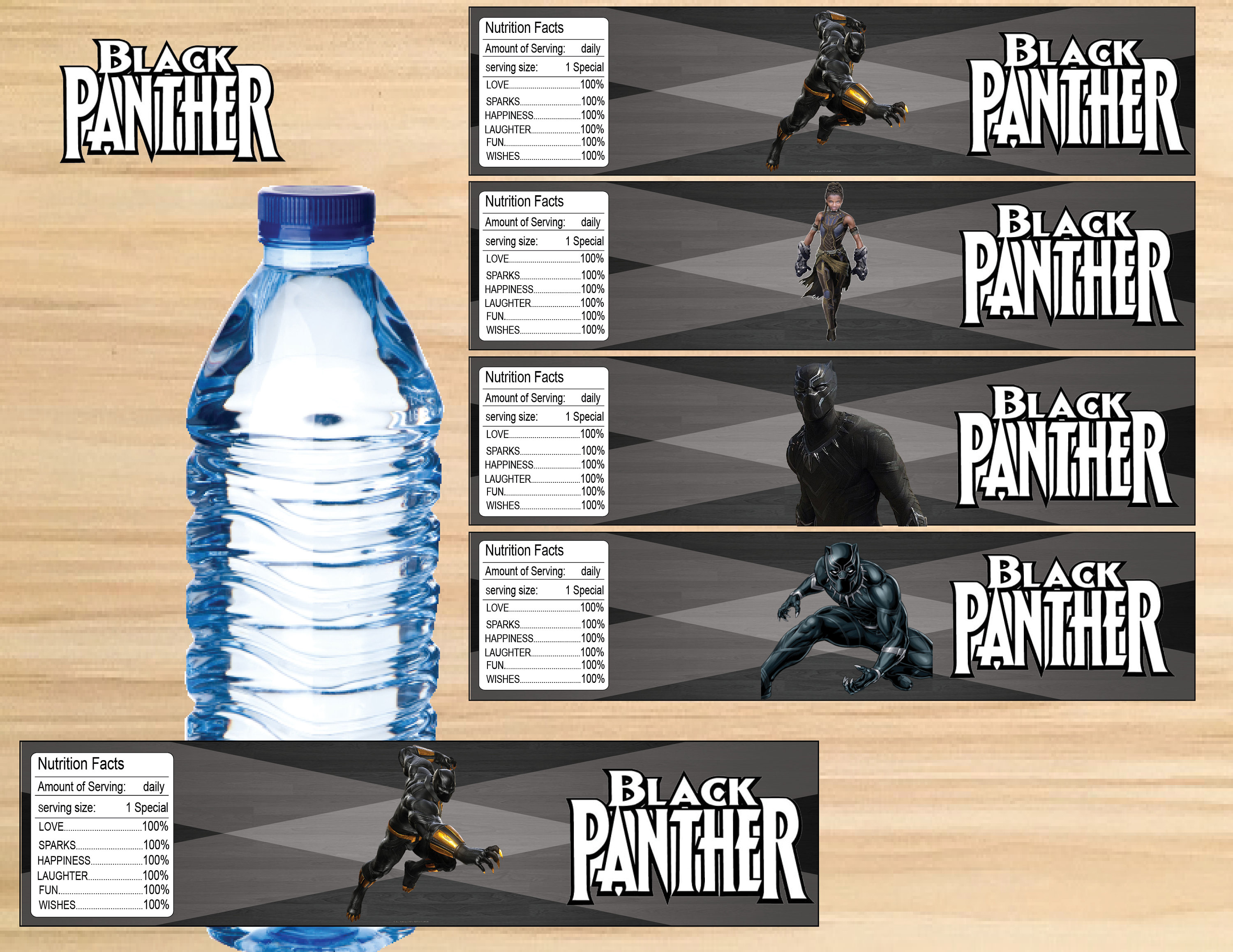 6pcs Black Panther Label Stickers Birthday Party Mineral Water Bottle  Stickers Baby Shower Birthday Party Supplies