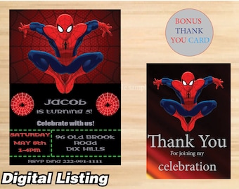 Spiderman invitation + Free Thank you card,  Spiderman party, Spiderman birthday – Printable