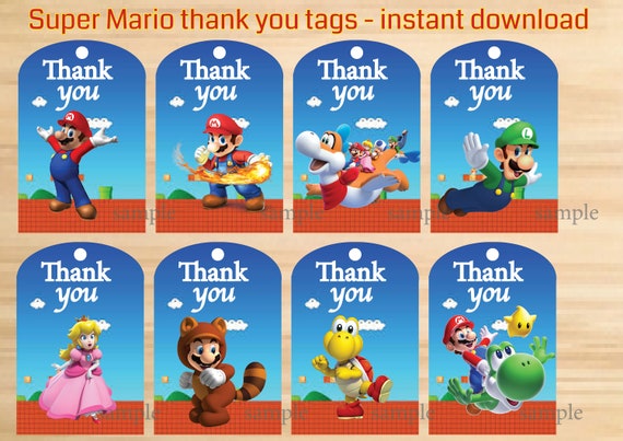 Instant Download Super Mario Thank You Tags Super Mario | Etsy
