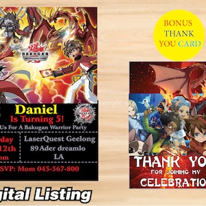 Bakugan uitnodiging + Gratis Bedankkaart, Bakugan feest, Bakugan verjaardag – Afdrukbaar