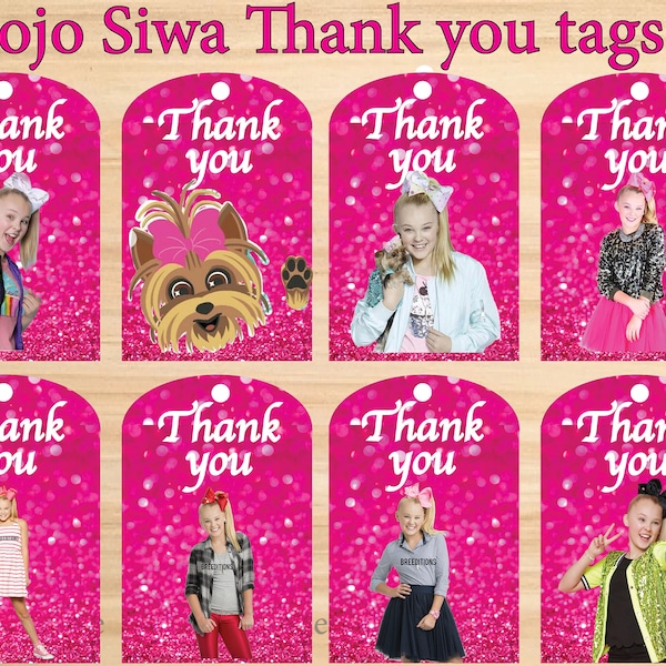 Instant Download - Jojo Siwa thank you tags,  Jojo Siwa party, Jojo Siwa birthday – Printable