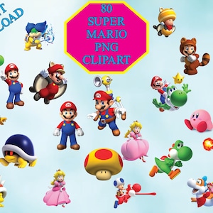 Super Mario Clipart - Instant Download  PNG 300 DPI Transparent Background, Super Mario Birthday Party, Super Mario party,Digital PNG