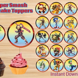 Descarga instantánea: adornos para cupcakes de Super Smash, fiesta de Super Smash, cumpleaños de Super Smash: imprimible