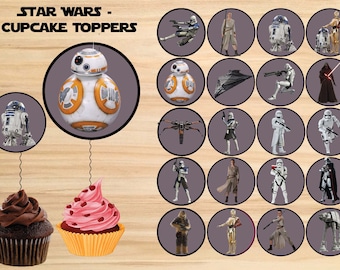 即時DL - スターウォーズカップケーキトッパー、スターウォーズパーティー、スターウォーズの記念品、サンキュータグ。 - 印刷可能