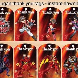 Instant Download - Bakugan thank you tags,  Bakugan party, Bakugan birthday – Printable