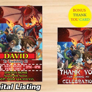 Bakugan invitation + Free Thank you card,  Bakugan party, Bakugan birthday – Printable