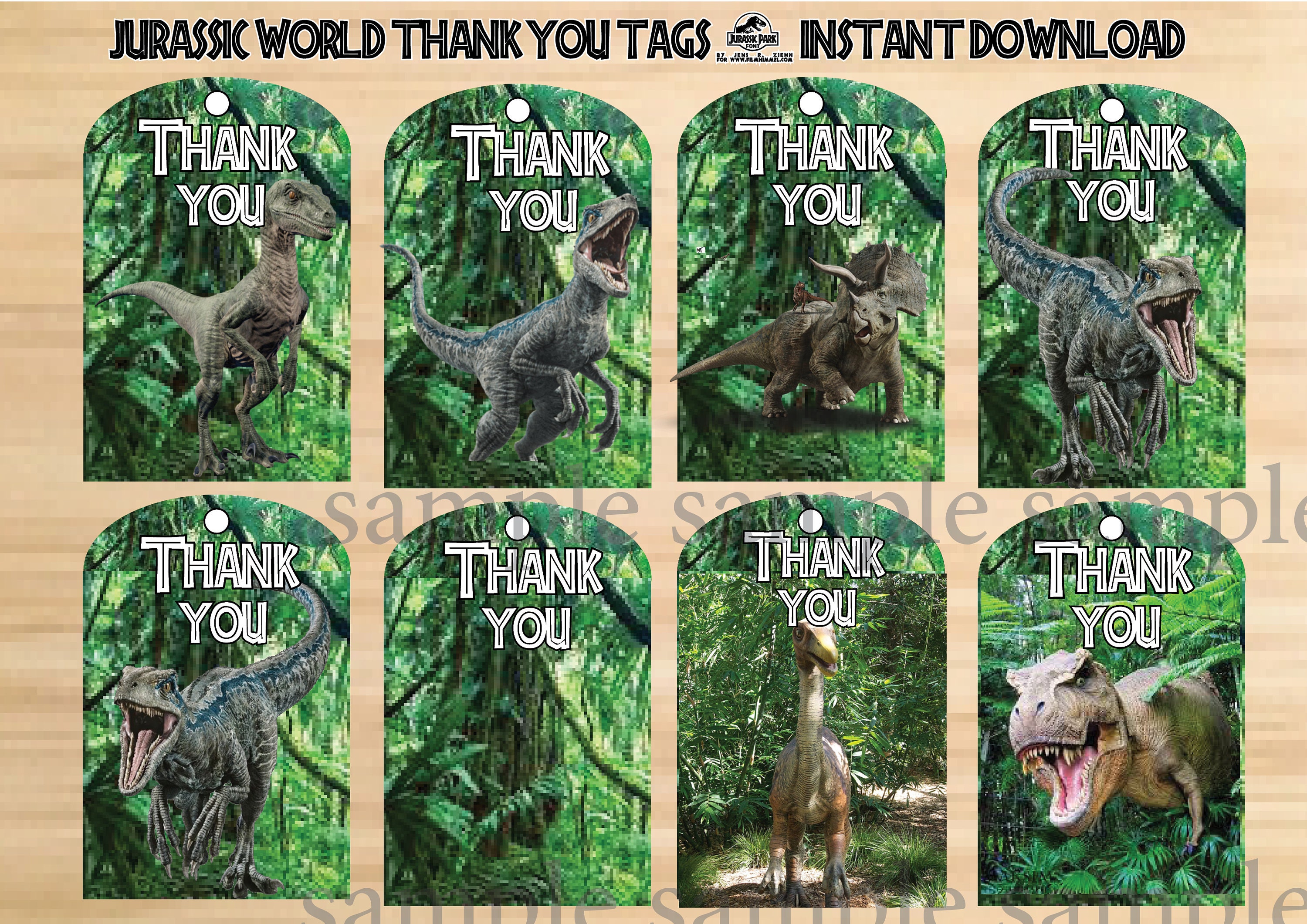 Instant Download jurassic world thank you tags jurassic | Etsy